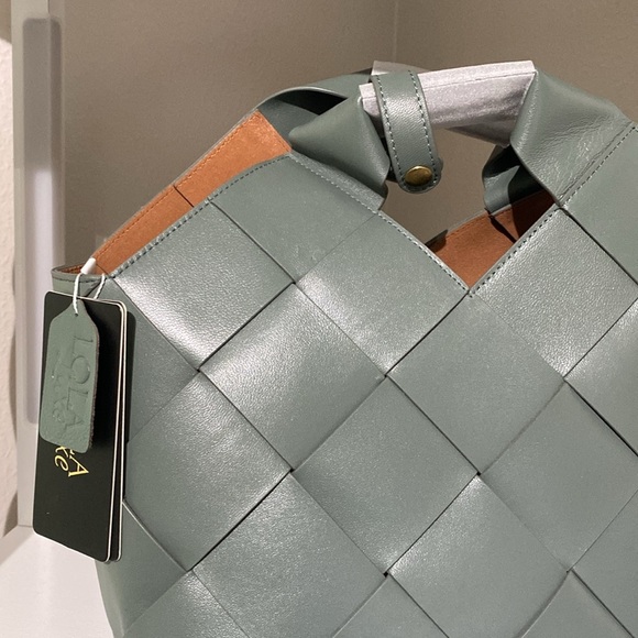 Luxury Woven Leather Tote Bag - Sage Green - New - Picture 6 of 6